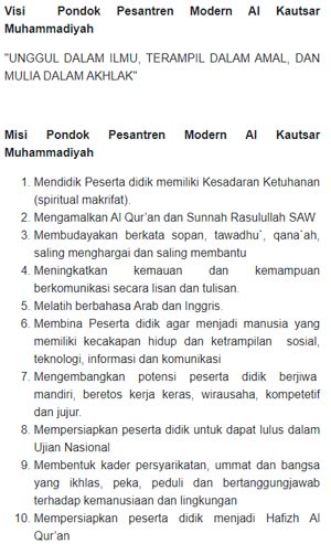 Visi Misi Ponpes Modern Al Kautsar Muhammadiyah Sarilamak